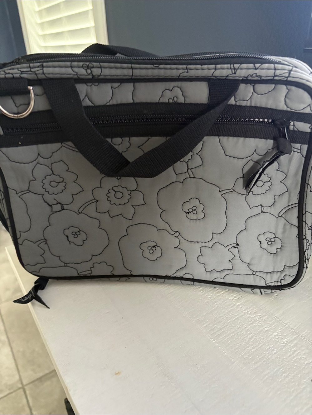 thirty-one Gray Floral Quilted Laptop Bag
